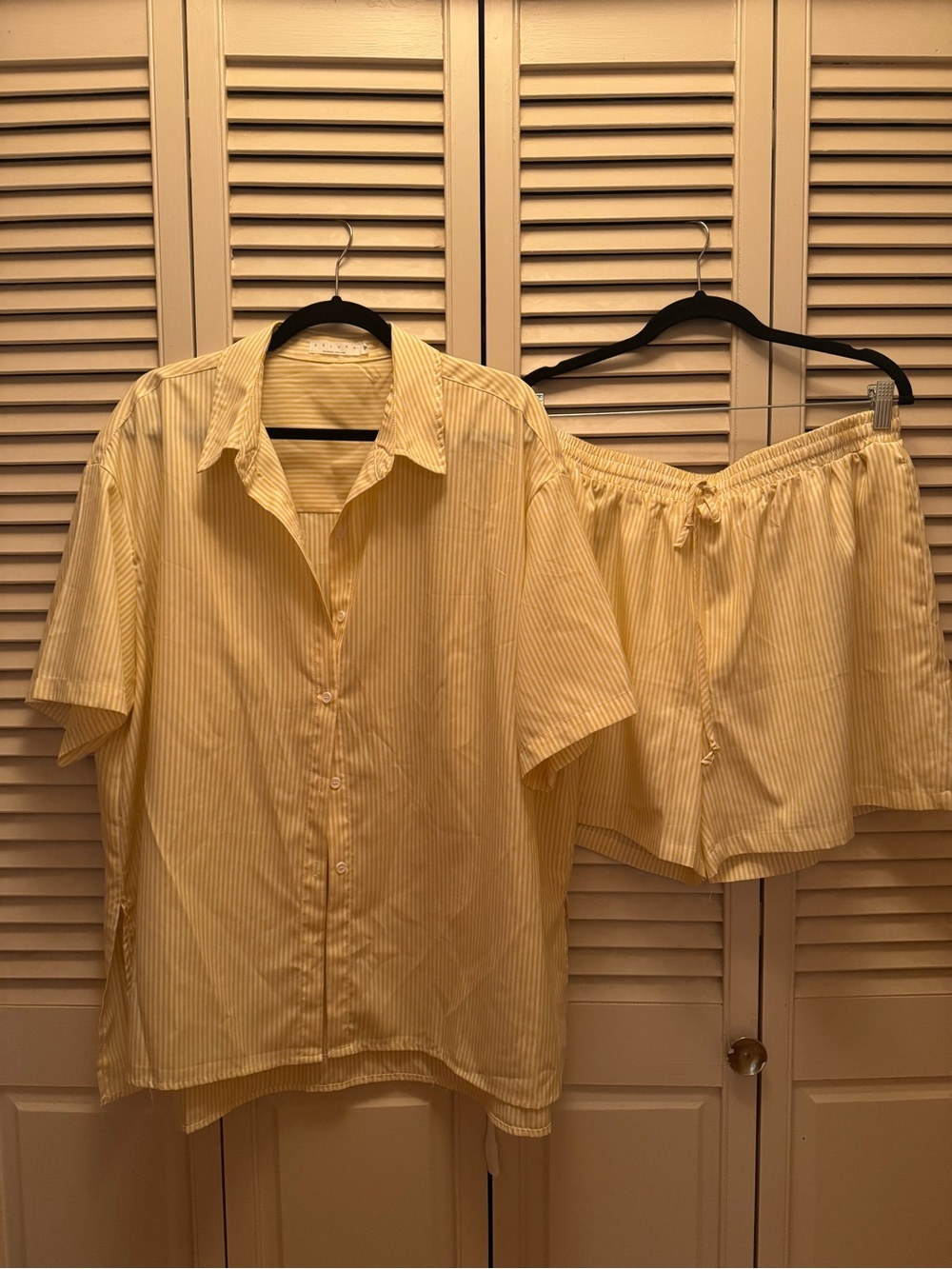 Yellow Pinstripe Short Sleeve Shirt & Shorts Set